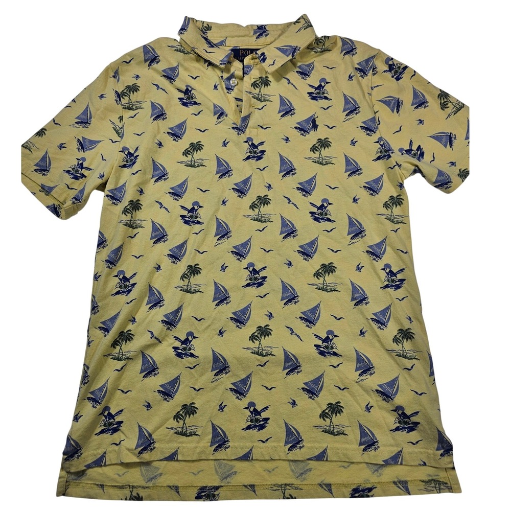 Polo Ralph Lauren Boys Yellow Surfing Polo Bear Sailboat Print Shirt XL 18-20